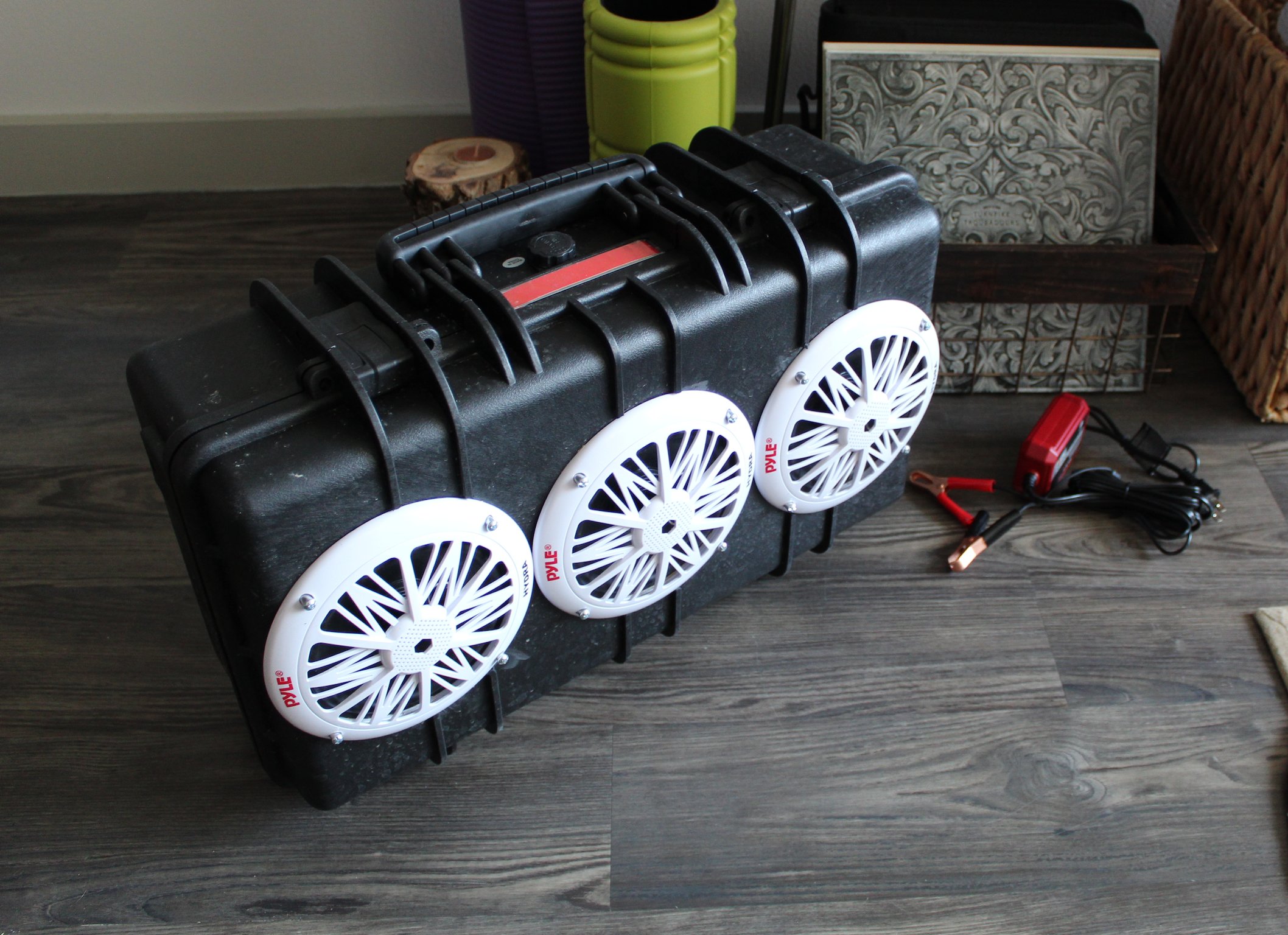 Finished portable custom boombox front.