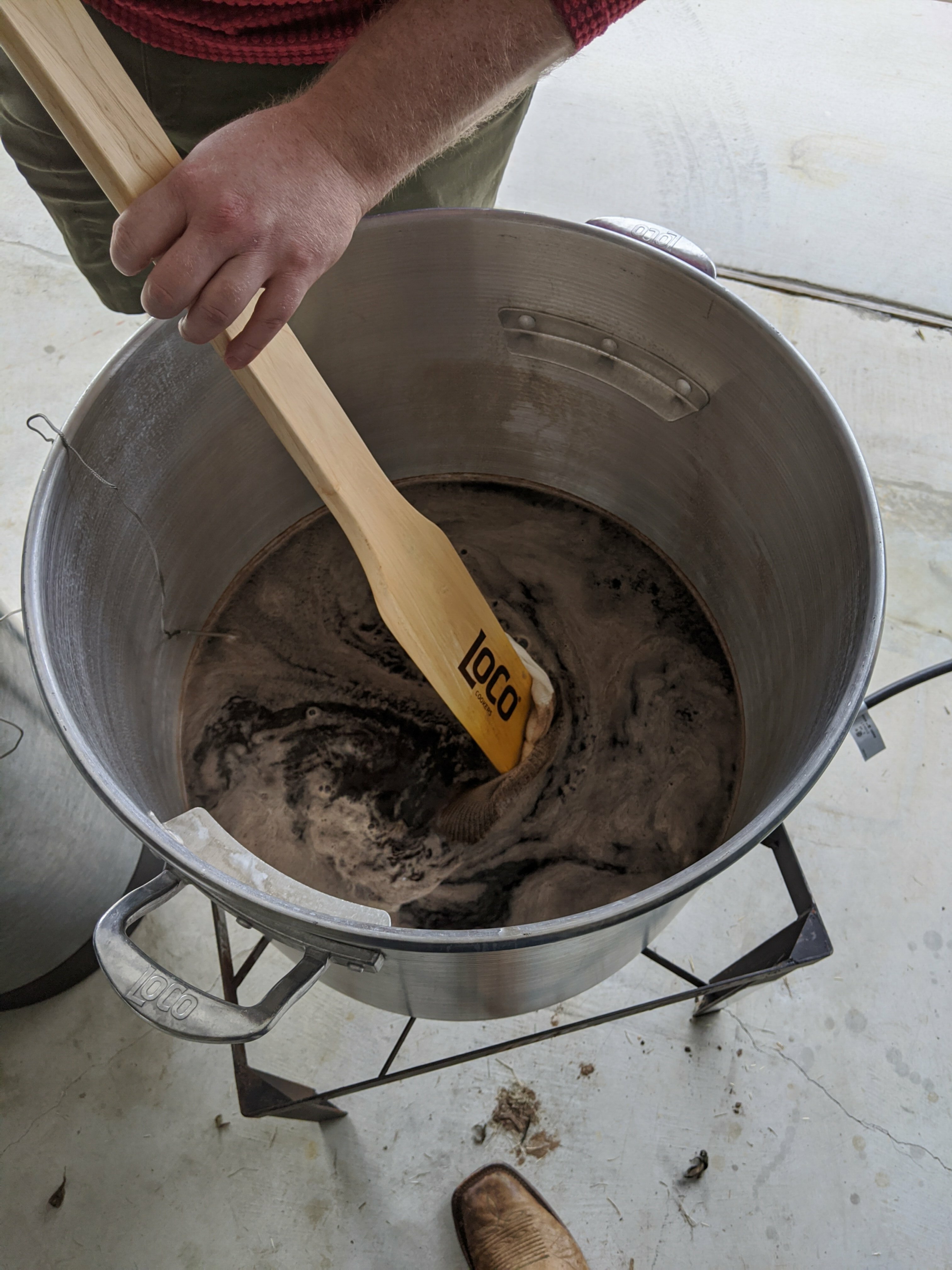 Steeping our grains. Look how dark it is already!